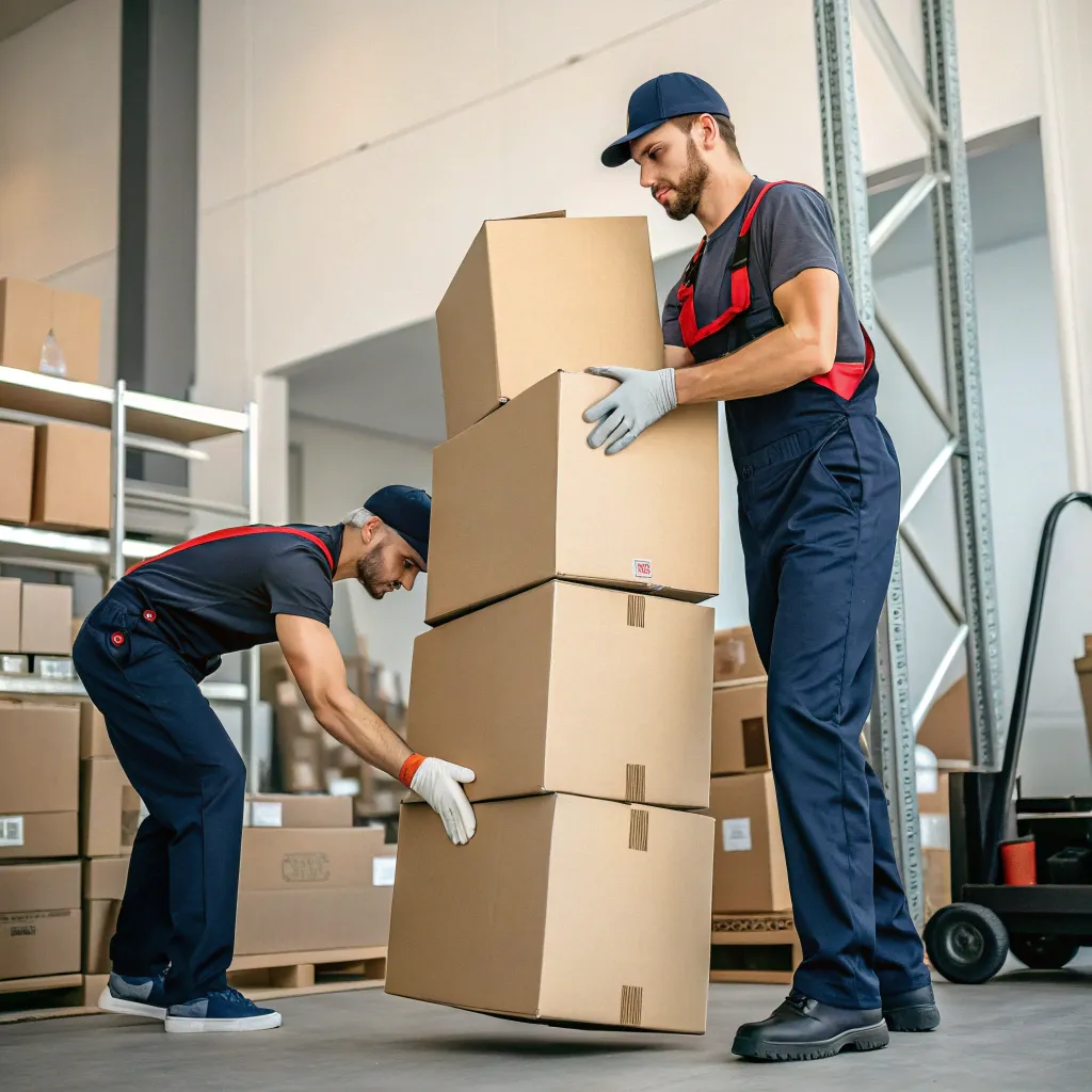 Professional movers handling boxes